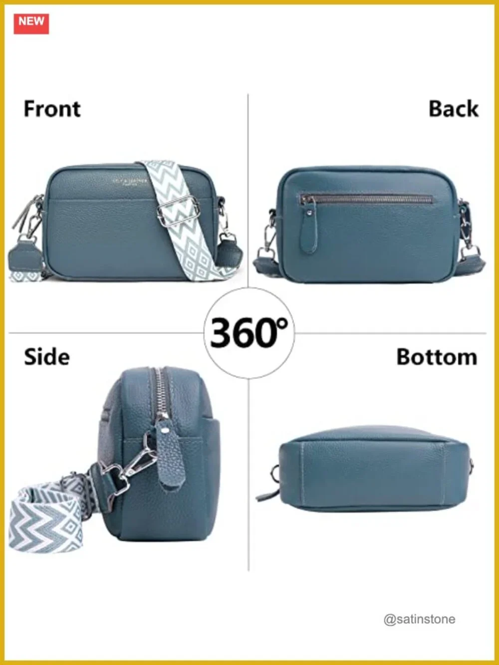 Genuine Leather Crossbody Bag Camera Purse Women Wide Strap Shoulder Bag